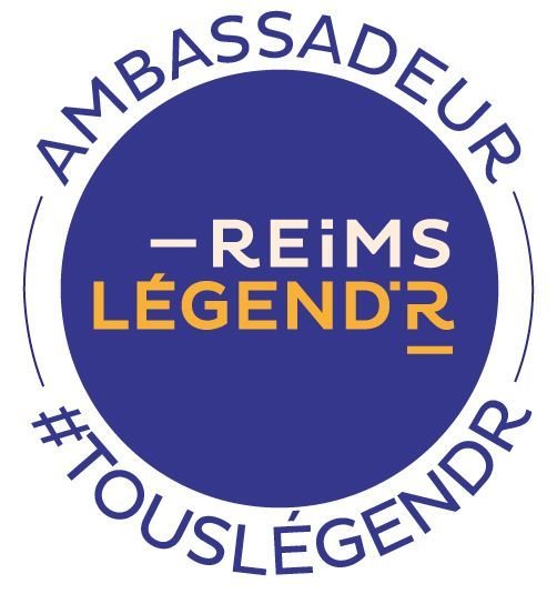 Un cercle bleu avec les mots ambassadeur reims légende dessus